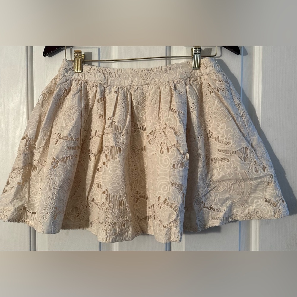 Anthro JACQUIE THE LABEL Bohemian Romantic Embroidery Md Celina Mini Skirt Ivory - Picture 8 of 13